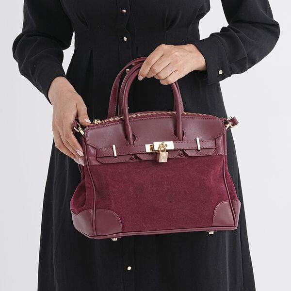 Grand Pelle Echtleder Citybag mit Rei&szlig;verschluss und Schlossoptik 30 x 16 x 23 cm Burgunder image number 4