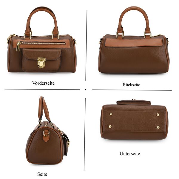 Crossbody Tasche aus 100% echtem Leder mit gemustertem Schulterriemen, 25,5x13x13,5cm, Kaffee image number 5