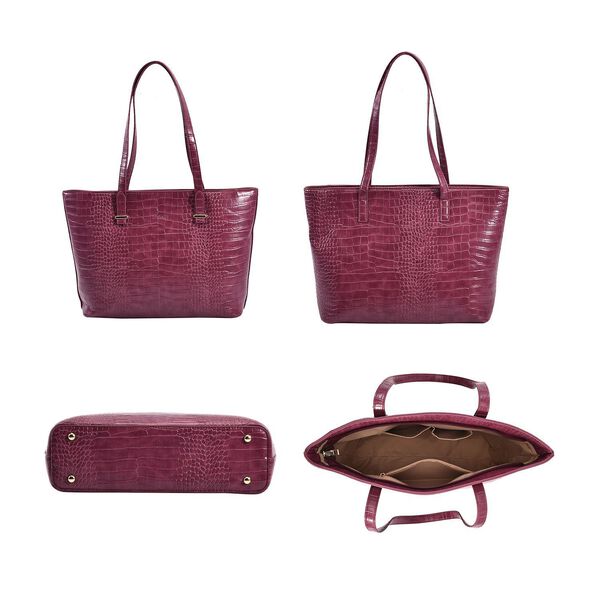 Passage - 4er-Set Handtaschen mit Krokodilpr&auml;gung; enth&auml;lt Schultertasche,, Cross Body Bag, Clutch Bag und Portemonnaie, Violett image number 3