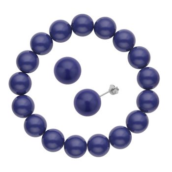 2er-Set, Tansanitfarbenes Muschelkernperlen-Armband und Ohrringe - 380 ct.