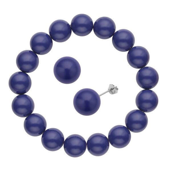 2er-Set, Tansanitfarbenes Muschelkernperlen-Armband und Ohrringe - 380 ct.