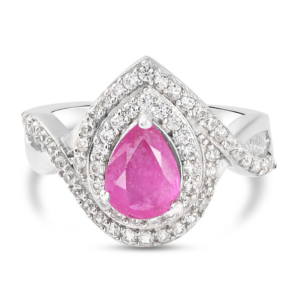 Premium Ilakaka Rosa Saphir und Zirkon Halo Ring, 925 Silber platiniert, 2,21 ct.