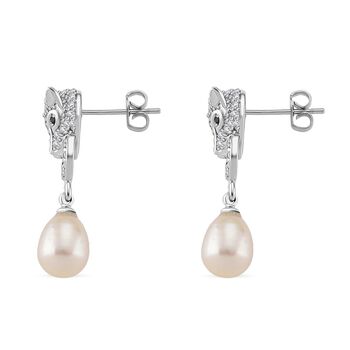 Wei&szlig;e S&uuml;&szlig;wasser Perle, Zirkonia Ohrringe, Nickelfreies Messing