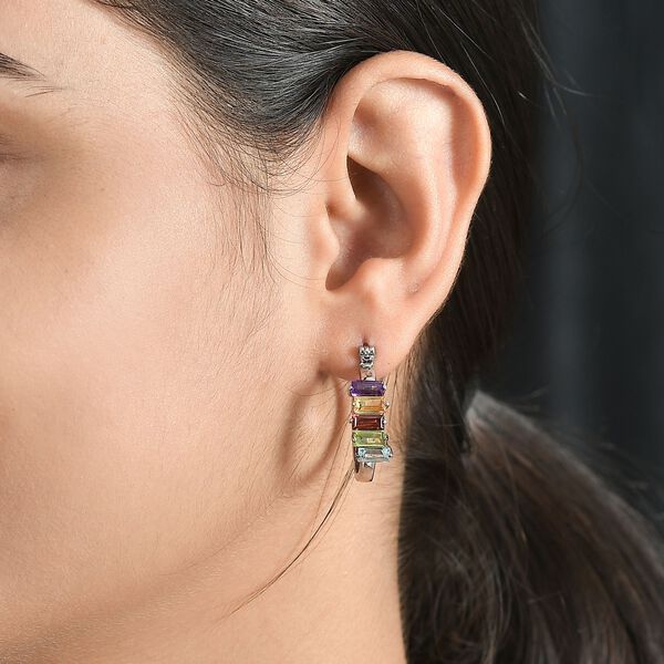 Roter Granat, Himmelblauer Topas Ohrringe Edelstahl ca. 4,11 ct. image number 3