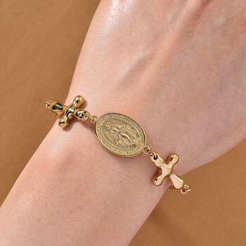Medaille-Armband mit Kreuzanh&auml;ngern, flexibel, Reiner Edelstahl, goldfarben