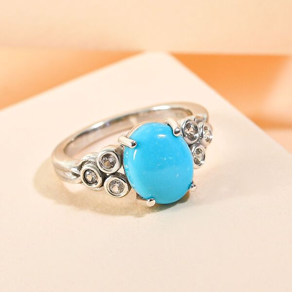 Amerikanischer, Nat&uuml;rlicher Sleeping Beauty T&uuml;rkis und wei&szlig;er Zirkon-Ring, 925 Silber platiniert  ca. 2,50 ct image number 2