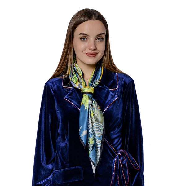 Designer Inspiriert 100% Maulbeerseiden Schal, Blau image number 2