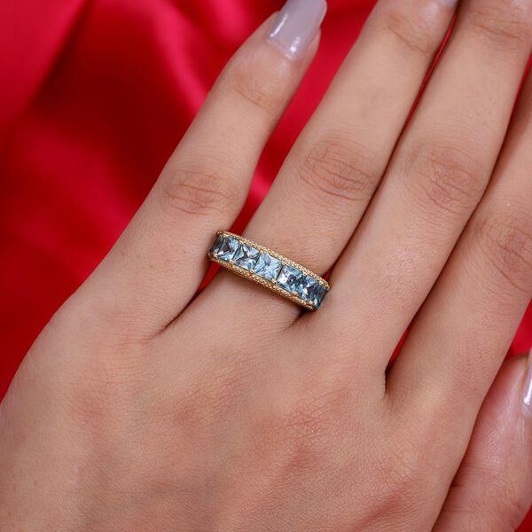 Kambodschanischer blauer Zirkon 7 Stein Ring 925 Silber 585 Vergoldet image number 3