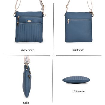 Crossbody-Tasche mit gemustertem Schulterriemen und vielen F&auml;chern, 23&times;26 cm, Blau