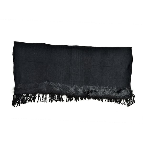 LA MAREY - luxuriöser Kunstpelz-Kimono mit Fransen, 114x109cm, schwarz image number 5