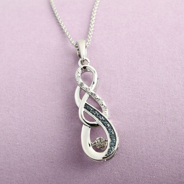 Blauer und wei&szlig;er Diamant-Anh&auml;nger mit Kette in Silber image number 2