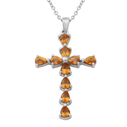 Oranger Saphir Kreuz-Anhänger mit kette ca. 45 cm, 925 Silber platiniert ca. 1,80 ct image number 0