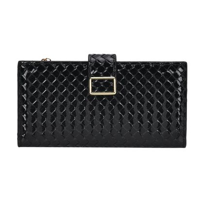 Gepr&auml;gte PU-Leder Brieftasche mit gewebtem Muster und RFID-Schutz, Gr&ouml;&szlig;e: 19.5x2.5x9.5cm, schwarz