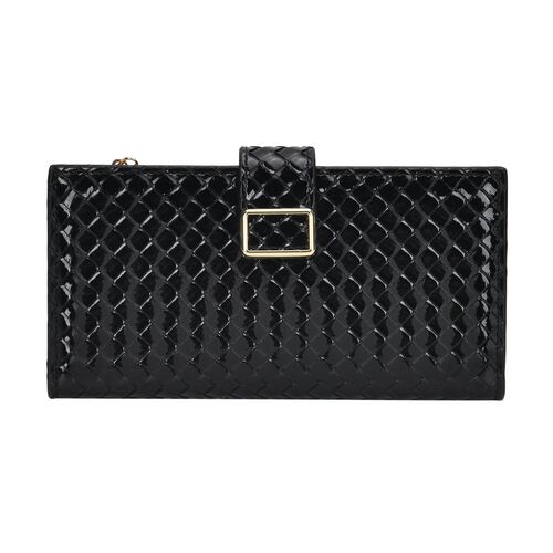 Geprägte PU-Leder Brieftasche mit gewebtem Muster und RFID-Schutz, Größe: 19.5x2.5x9.5cm, schwarz