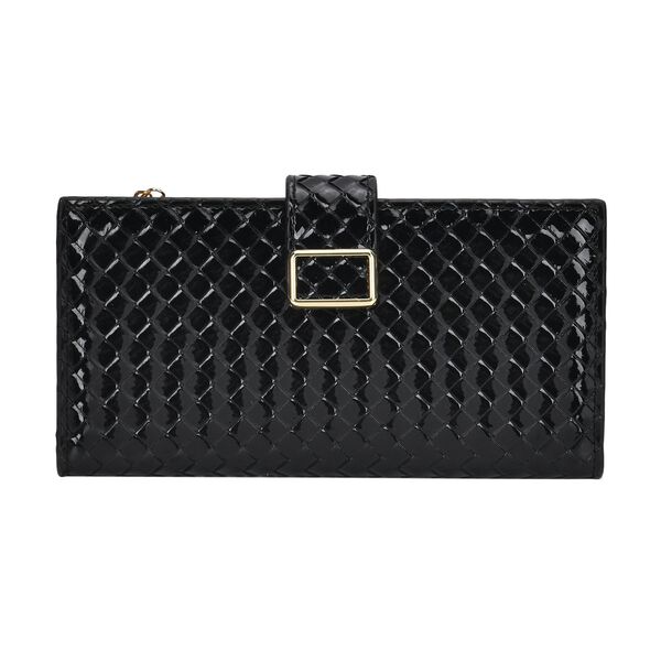 Geprägte PU-Leder Brieftasche mit gewebtem Muster und RFID-Schutz, Größe: 19.5x2.5x9.5cm, dunkel braun