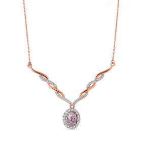 AA Martha Rocha Kunzit und weiße Zirkon-Halskette, ca. 45 cm, 925 Silber Roségold Vermeil ca. 2.64 ct