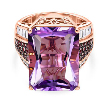 D'Joy Rose De France Amethyst, Moissanit und Mosambik Granat Ring - 17,15 ct.