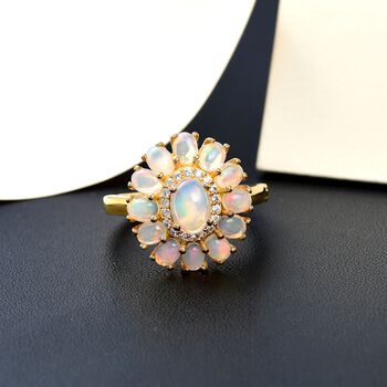 Nat&uuml;rlicher, &auml;thiopischer Welo Opal Ring mit &Ouml;ffnungsmechanismus, 925 Silber Gelbgold Vermeil (Gr&ouml;&szlig;e 20.00) ca. 2.09 ct