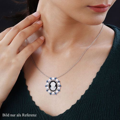 Kamee-Schmuck, Kunststoff Perlen Kette mit Anhänger, Silberfarben image number 1