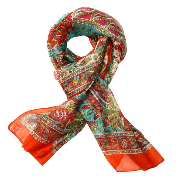 100% Satin-Seidenschal, bedruckt mit Kartenmuster, 50x160cm, Orange image number 4