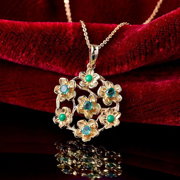 Kagem Sambischer Smaragd Schmuckset 925 Silber 750 Gelb Vergoldet ca. 0,40 ct. image number 2