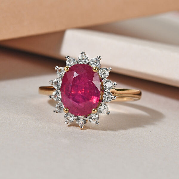 Afrikanischer Rubin und Zirkon Halo Ring 925 Silber vergoldet  ca. 3,30 ct image number 2