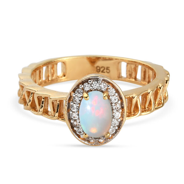 Nat&uuml;rlicher &Auml;thiopischer Opal und Zirkon Ring 925 Silber vergoldet  ca. 0,45 ct