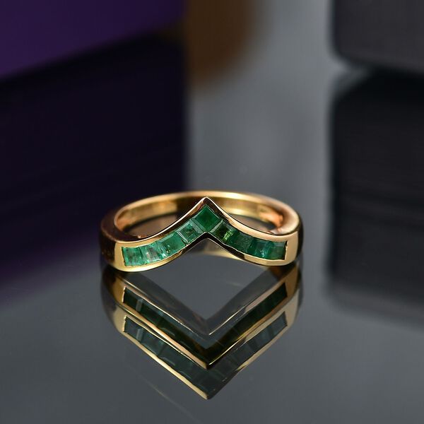 Regal Chevron - D joy Kagem Sambischer Smaragd Ring 925 Silber 750 Gelb Vergoldet (Gr&ouml;&szlig;e 19.00) ca. 0.52 ct image number 2