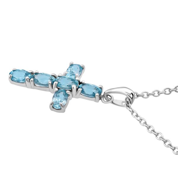 D'joy Blauer Zirkon Anhänger mit Kette, 925 Silber rhodiniert und Edelstahl ca. 2.17 ct image number 3