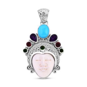 Sajen Silver- Ochse Knochen, Sleeping Beauty Türkis und Multi-Edelstein-Anhänger - 4,83 ct.