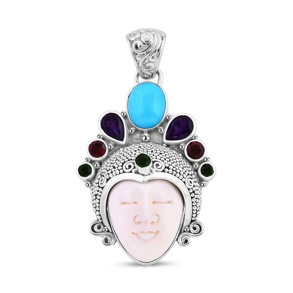 Sajen Silver- Ochse Knochen, Sleeping Beauty Türkis und Multi-Edelstein-Anhänger - 4,83 ct. image number 0