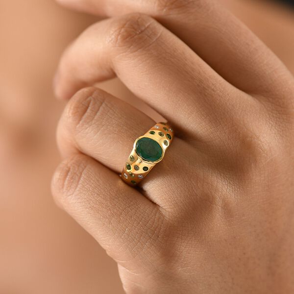 Kagem Sambischer Smaragd, Nat&uuml;rlicher Chromdiopsid Ring 925 Silber 750 Gelbgold Vermeil (Gr&ouml;&szlig;e 17.00) ca. 1,52 ct image number 3