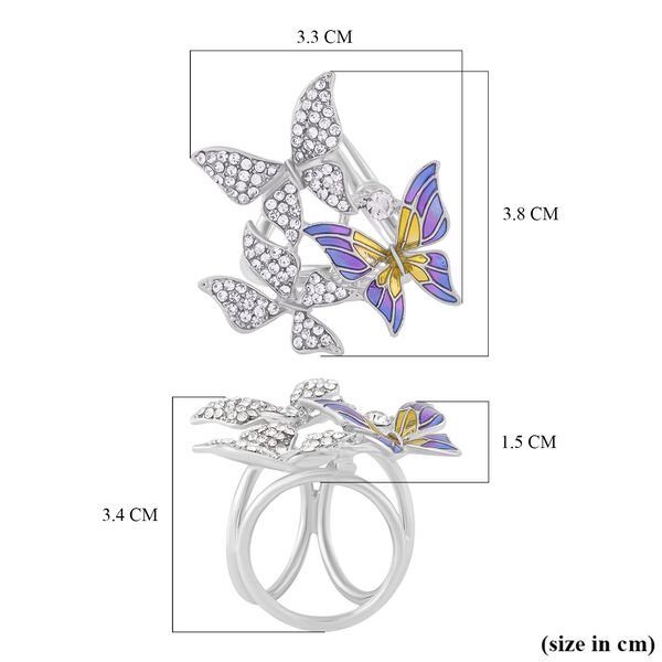 Wei&szlig;er Kristall und emaillierter Schmetterling-Schalring image number 5