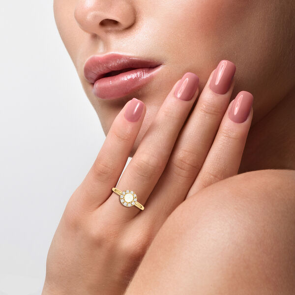 Nat&uuml;rlicher, &auml;thiopischer Opal und wei&szlig;er Zirkon-Ring, 925 Silber Gelbgold Vermeil  ca. 0,87 ct image number 3