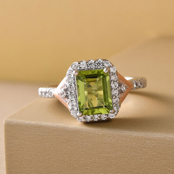 Natürlicher Peridot und Zirkon-Ring, 925 Silber Bicolor  ca. 1,96 ct image number 2