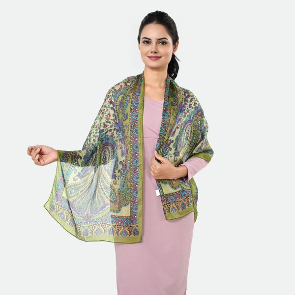 LA MAREY Seidenschal 100% Seide 48 x 160 cm Gr&uuml;n