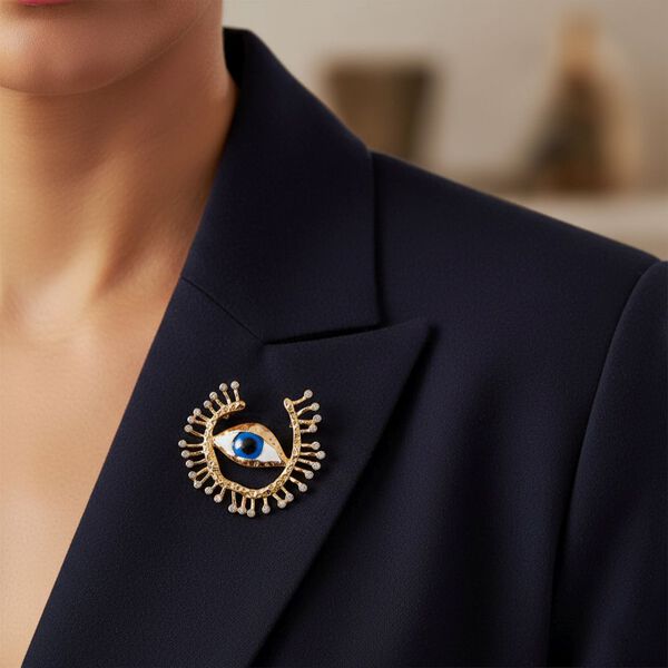 Glas, Wei&szlig;er Kristall Brosche emailliert, Goldfarben image number 3