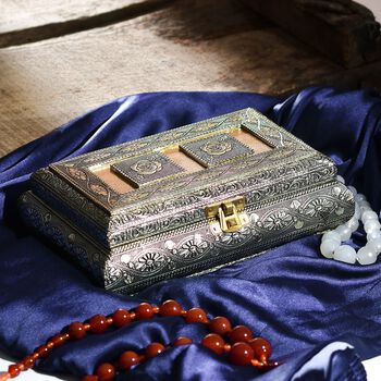 Elegante Schmuckbox im Antik-Stil &ndash; Teakholz & oxidiertes Aluminium