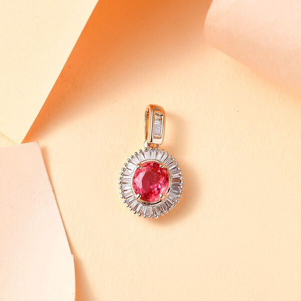 AAAA Padparadscha Saphir und Diamant Anhänger in 585 Gold - 1,30 ct. image number 4