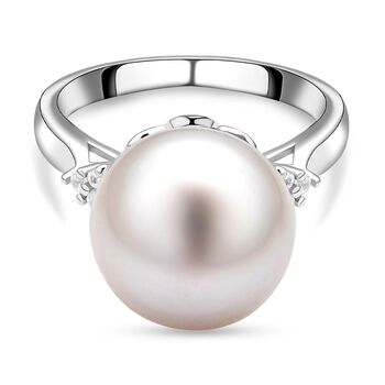 Wei&szlig;er S&uuml;dseeperlen und Zirkon-Ring, (13-14 mm), 925 Silber rhodiniert (Gr&ouml;&szlig;e 21.00)