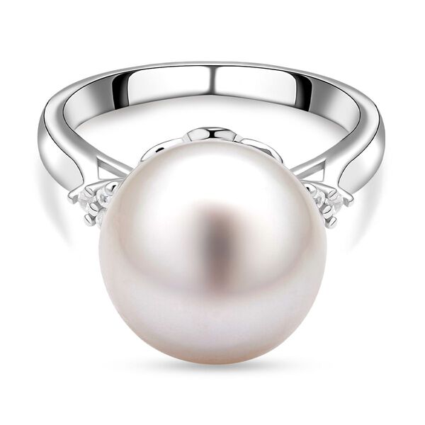 Wei&szlig;er S&uuml;dseeperlen und Zirkon-Ring, , 925 Silber rhodiniert