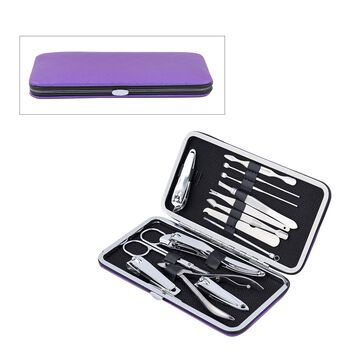 14er Set- kompaktes Manik&uuml;re Pflegeset aus Kunstleder, lila