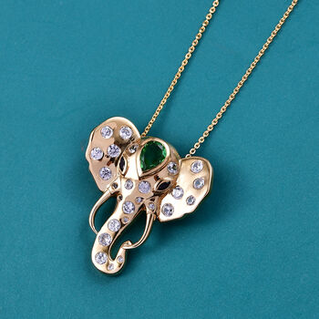 GP - Chartreuse Quarz, Wei&szlig;er Zirkon Schmuckset ca. 50 cm 925 Silber 750 Gelbgold Vermeil ca. 2.67 ct