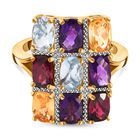 Giuseppe Perez AA Rhodolith Granat, Himmelblauer Topas Ring 925 Silber Gelbgold Vermeil (Größe 17.00) ca. 5,12 ct