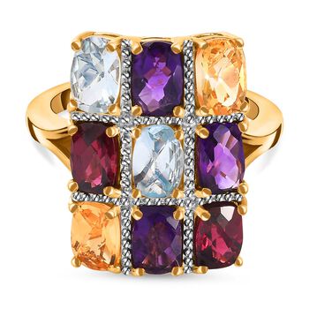 Giuseppe Perez AA Rhodolith Granat, Himmelblauer Topas Ring 925 Silber Gelbgold Vermeil (Gr&ouml;&szlig;e 17.00) ca. 5,12 ct