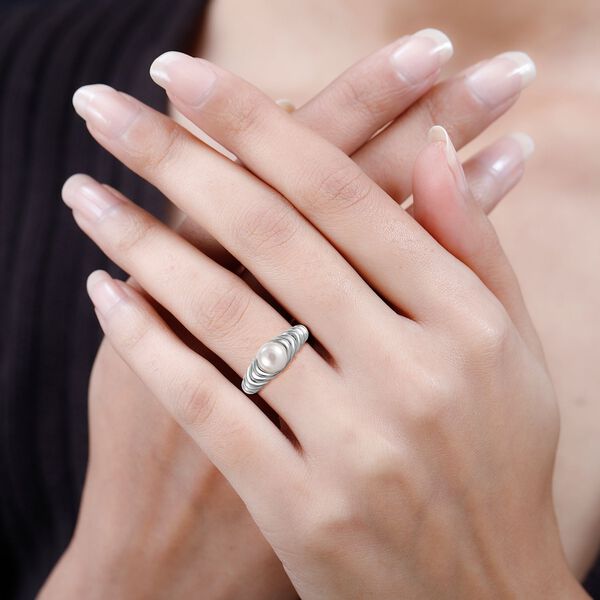 Süßwasser Perle Ring Messing (Größe 18.00), silberfarben image number 2