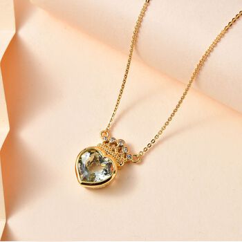 Prasiolite, Wei&szlig;er Zirkon Halskette ca. 45 cm 925 Silber 750 Gelbgold Vermeil ca. 3.17 ct