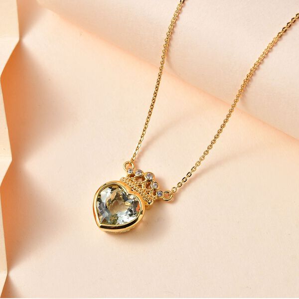 Prasiolite, Wei&szlig;er Zirkon Halskette ca. 45 cm 925 Silber 750 Gelbgold Vermeil ca. 3.17 ct image number 1