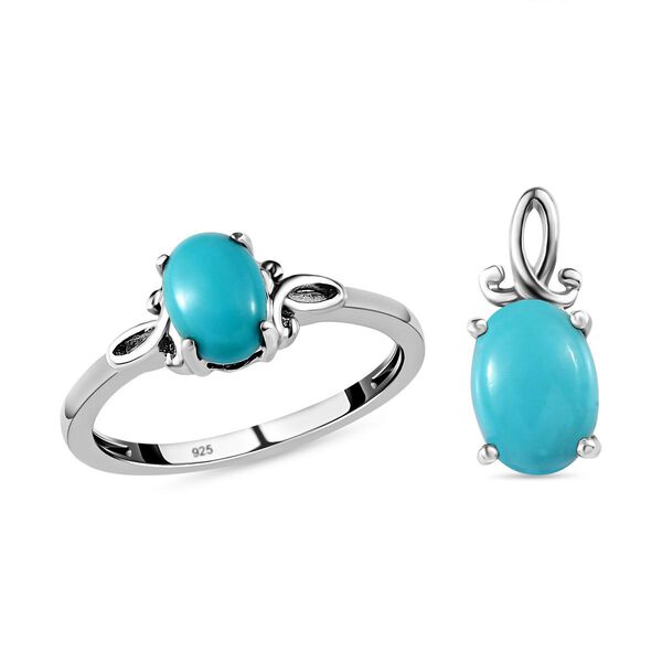 Amerikanischer, nat&uuml;rlicher Sleeping Beauty T&uuml;rkis Ring und Anh&auml;nger, 925 Silber platiniert ca. 1,31 ct