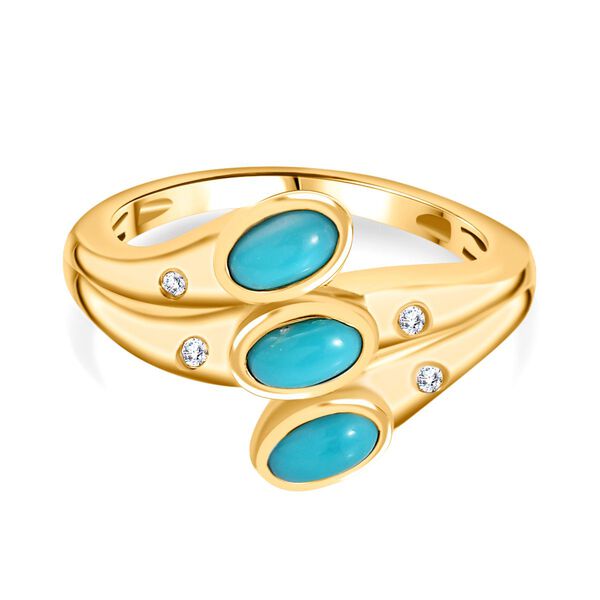 Amerikanischer, nat&uuml;rlicher Sleeping Beauty T&uuml;rkis, Wei&szlig;er Zirkon Ring, 925 Silber Gelbgold Vermeil (Gr&ouml;&szlig;e 19.00) ca. 0.93 ct